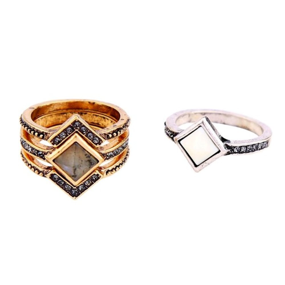 Boho Layered Triangular Set of 4 Rings - Picture 5 of 6